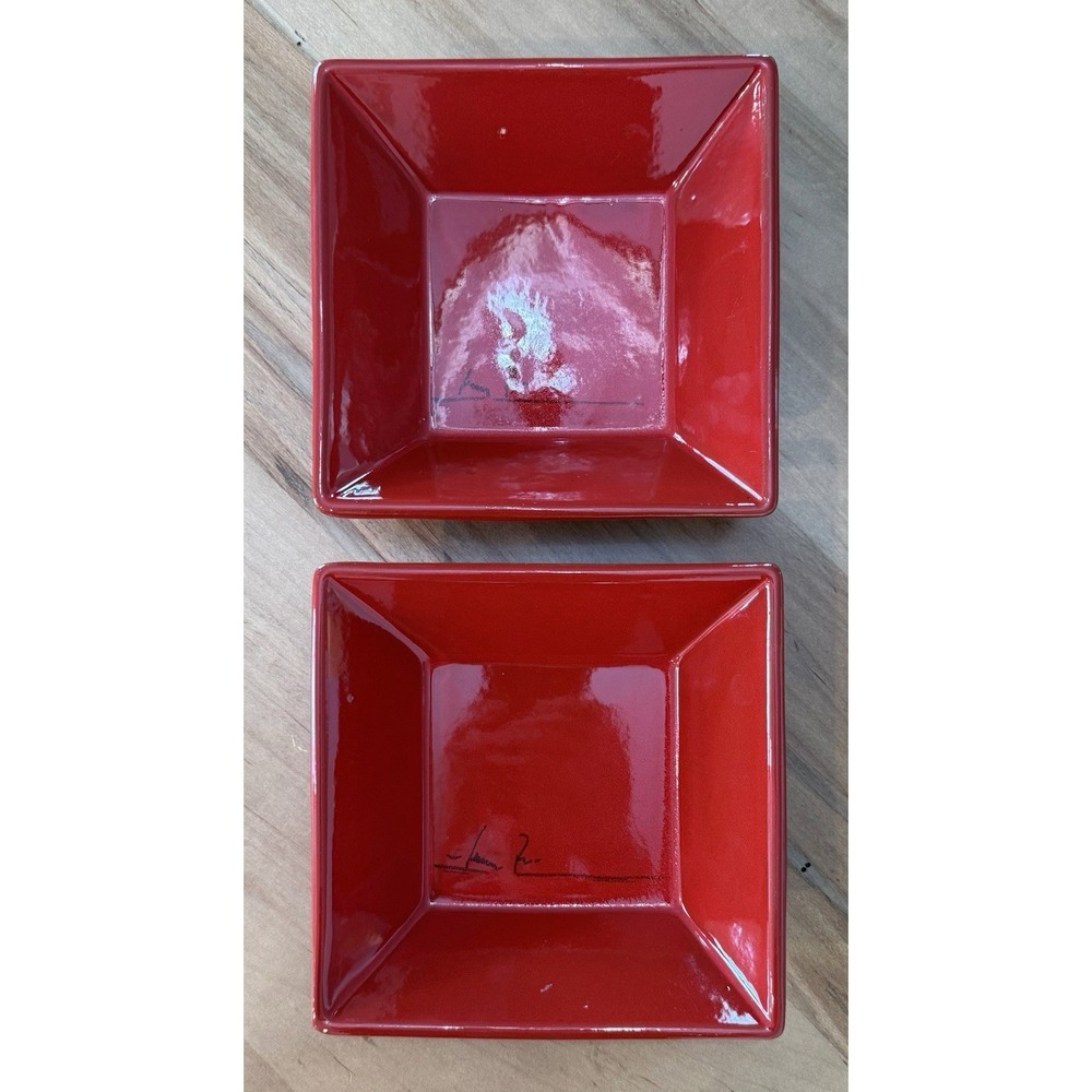 Set Of 2 Mamma Ro Italy Red Square 7" Bowls Ceramic Serving, Pasta, Salad‎